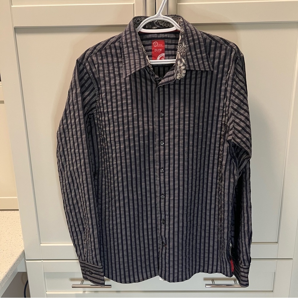 PURE H. TICO Black & Grey Striped Shirt Men's Size Large LIKE NEW